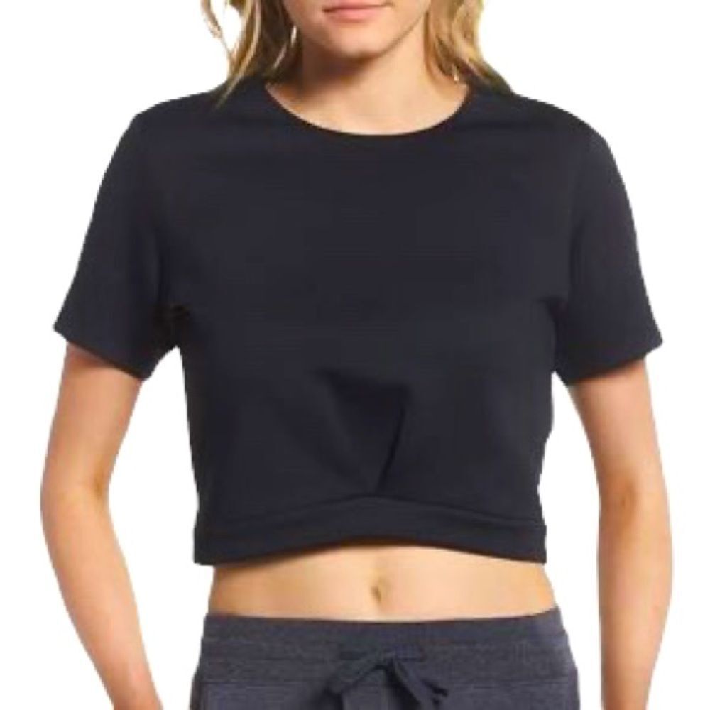 Zella Black Pinch Pleat Rear Zip Crop Top Size S
